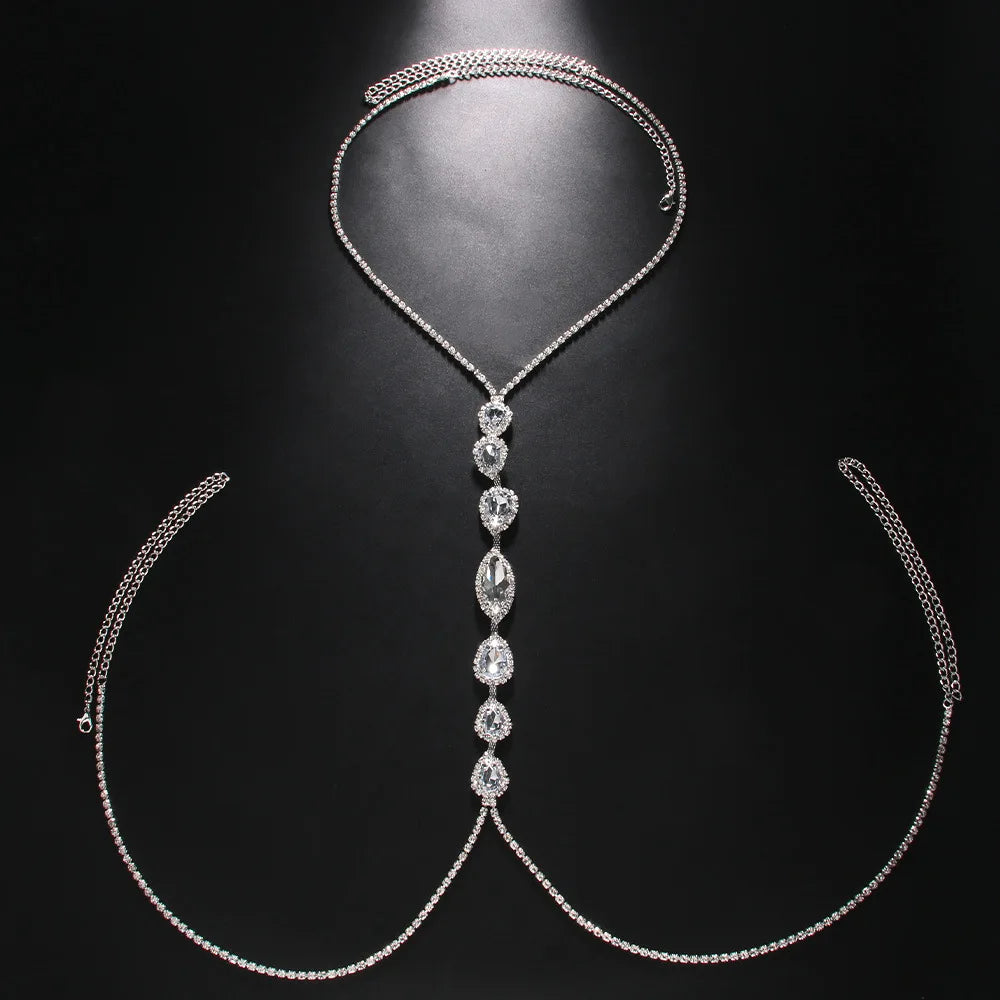 Teardrop Rhinestone Chest Chain Necklace