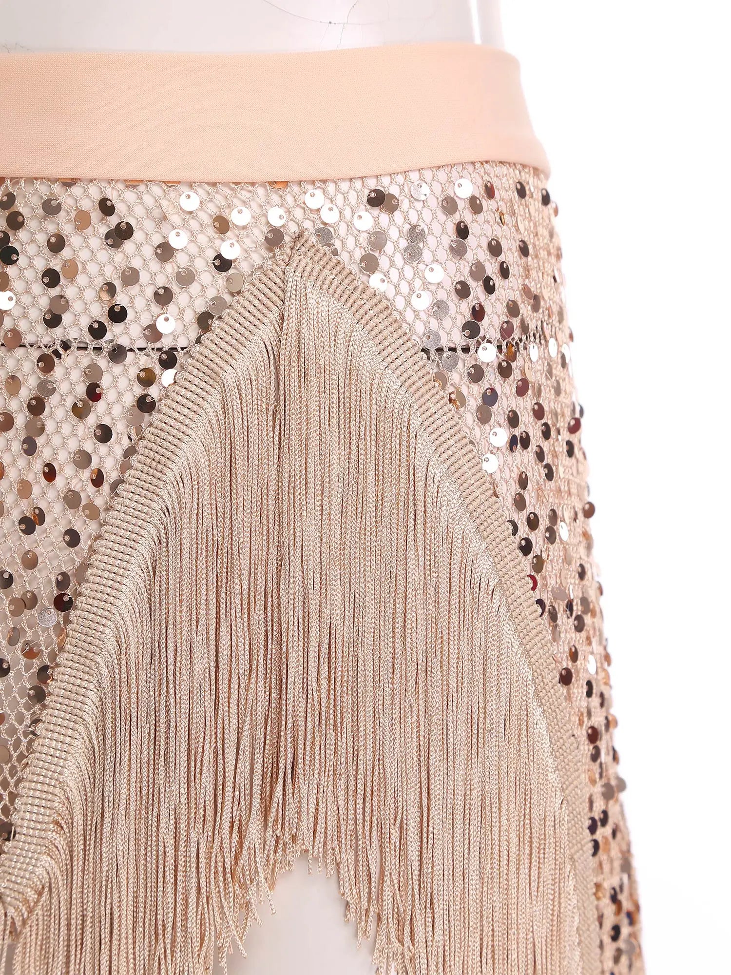 Glitter Sequin Fishnet Mesh Hip Scarf & Tassel Waist Wrap Belly Dance Skirt