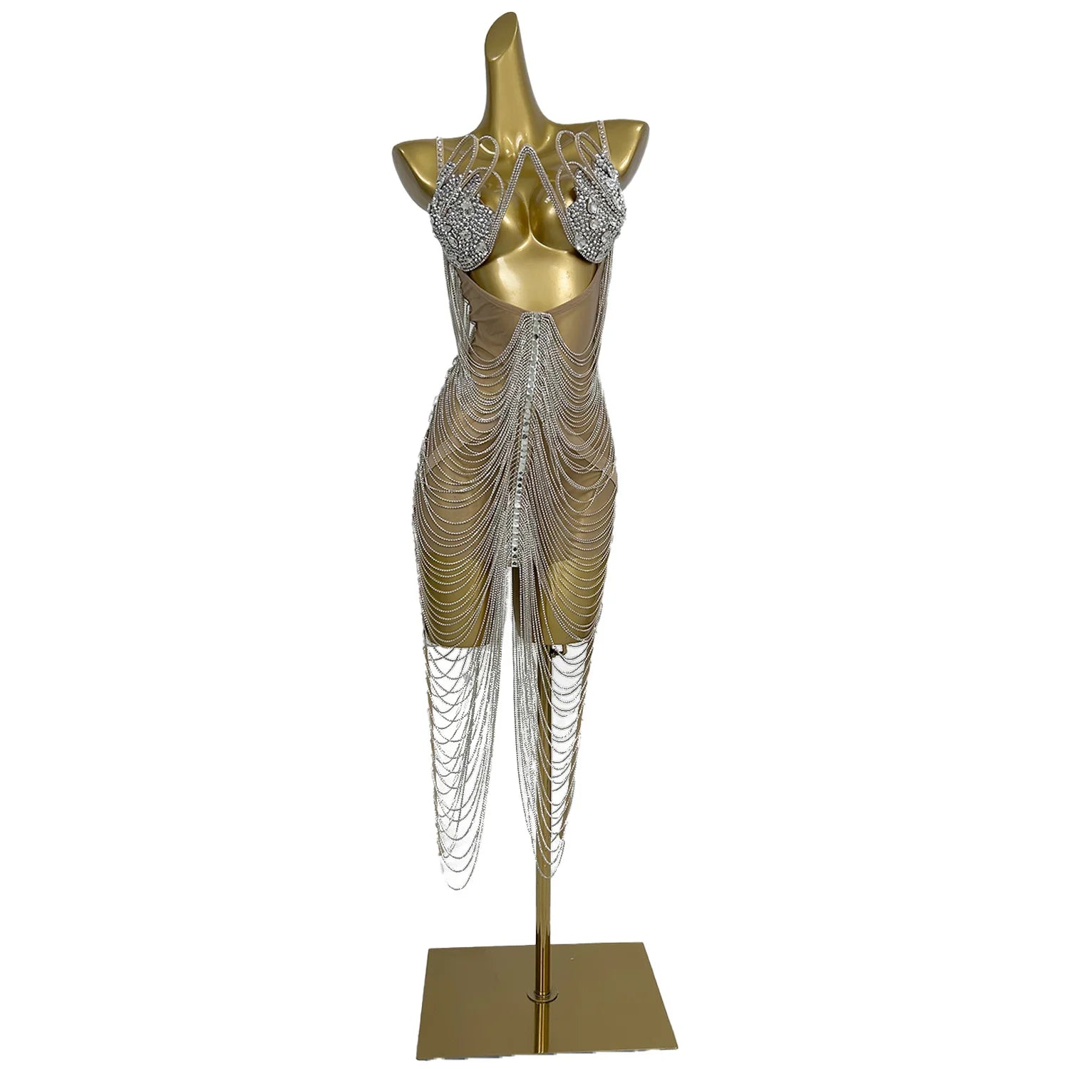 Hollow-Out Rhinestone Tassel Party Mini Dress & Latin Dance Wear