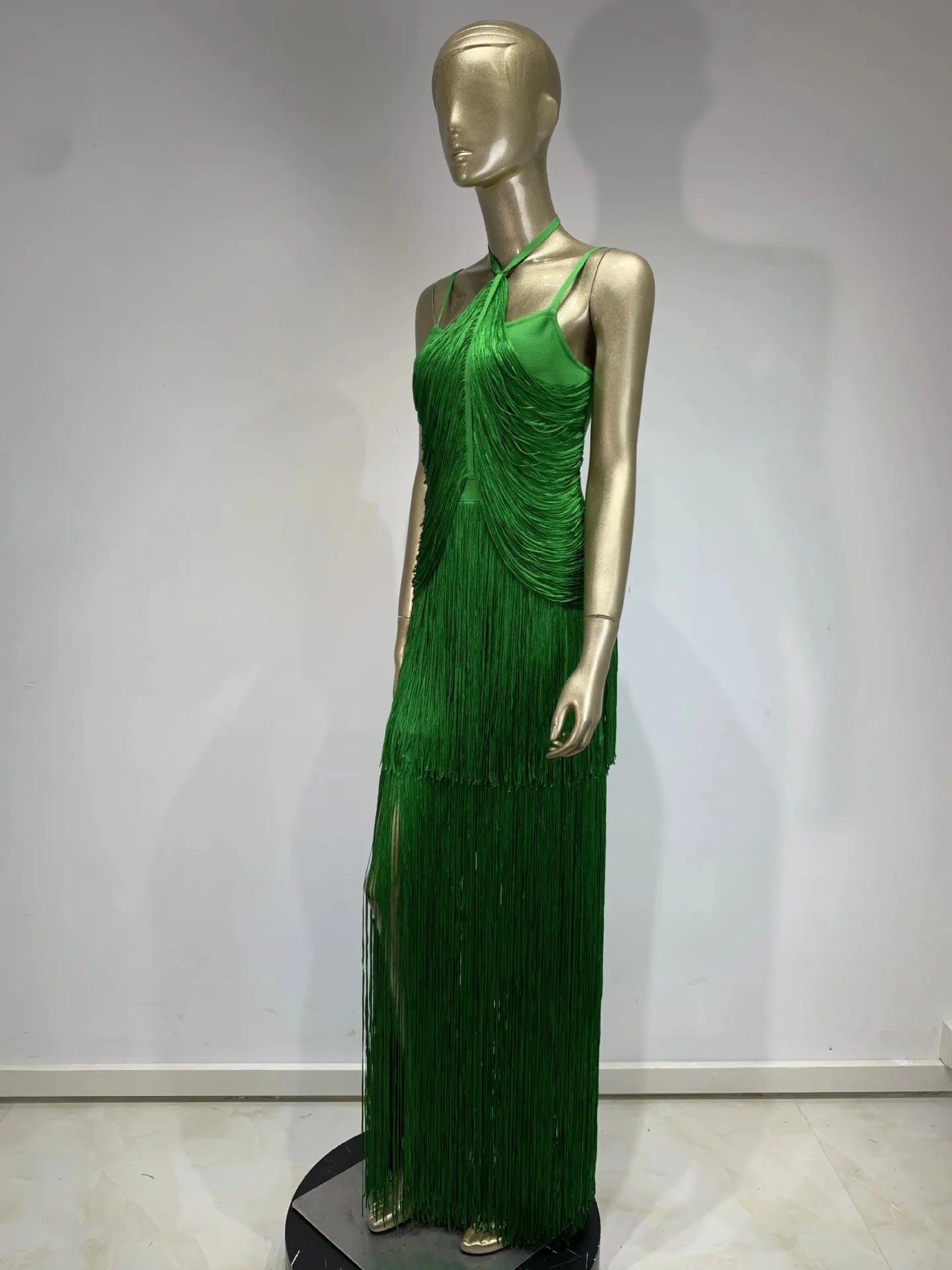 Double-Layer Fringe Bandage Ankle-Length Evening Gown & Gala Dress