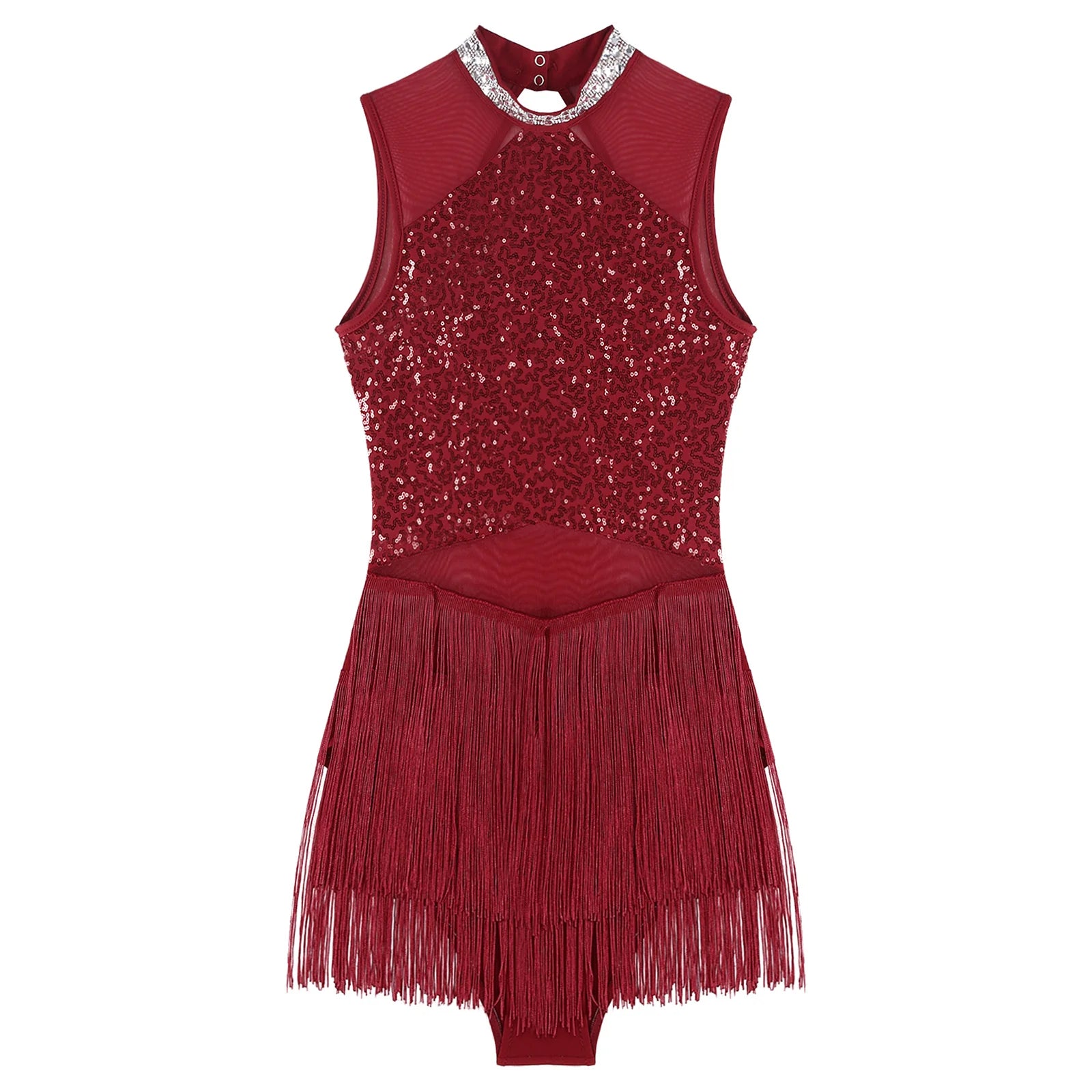 Sparkly Sequin & Fringe Dance Dress with Gloves Latin Stage Performance Costume