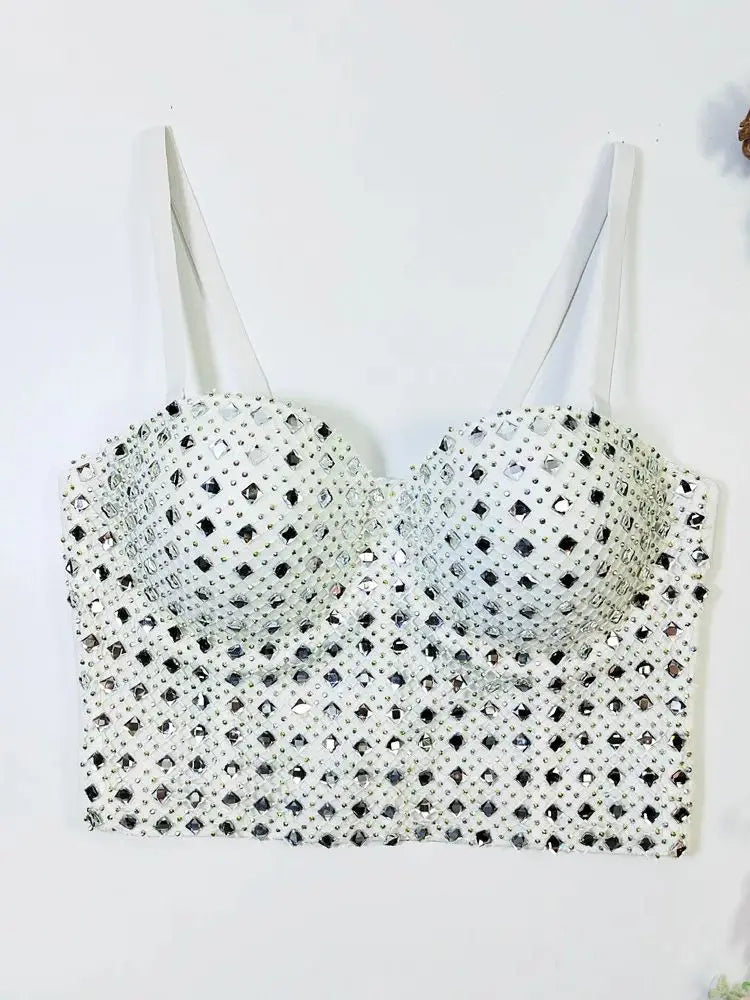Diamond Mesh Studded Bustier Corset Crop Top High Street Evening Bralette