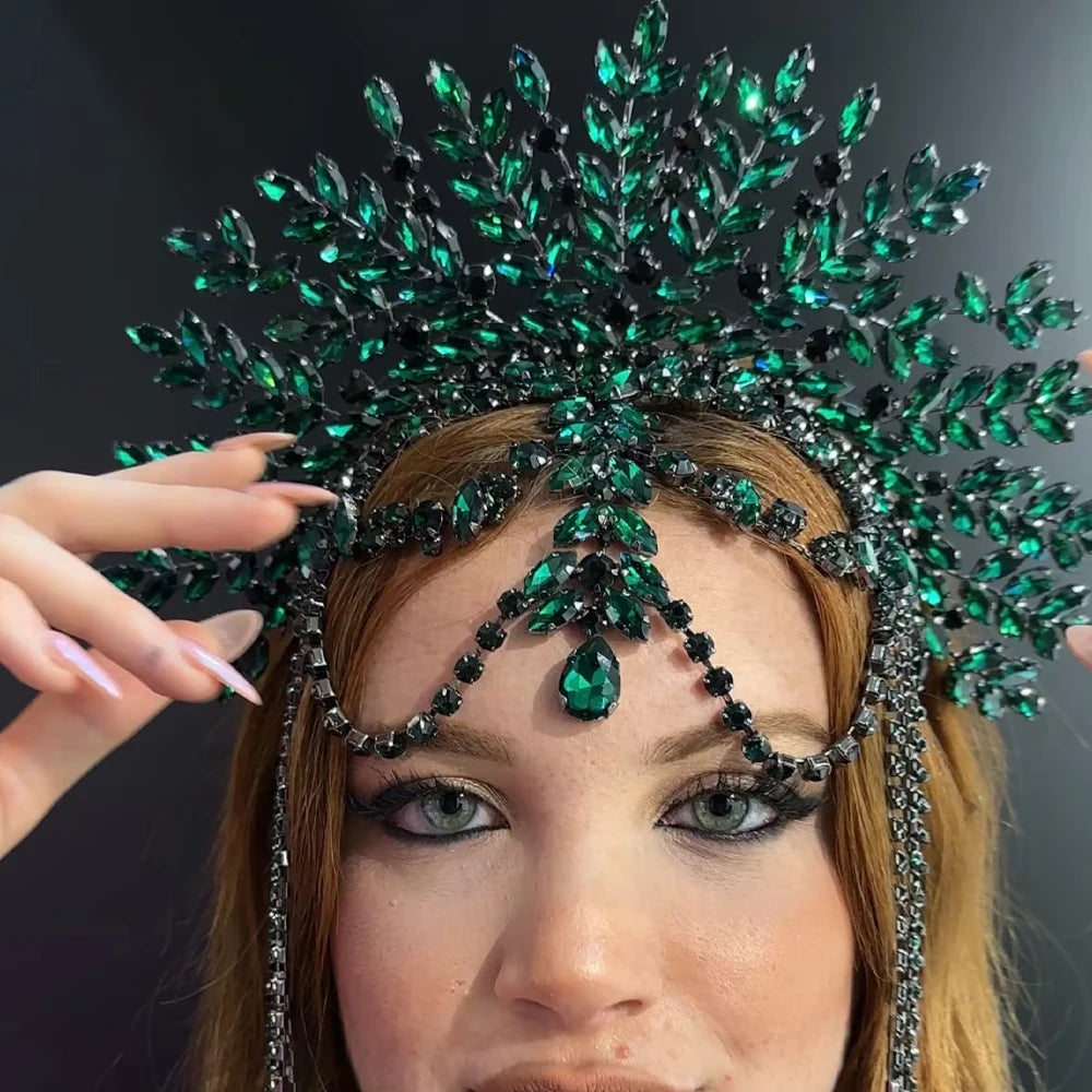 Green Rhinestone Halo Crown Headband