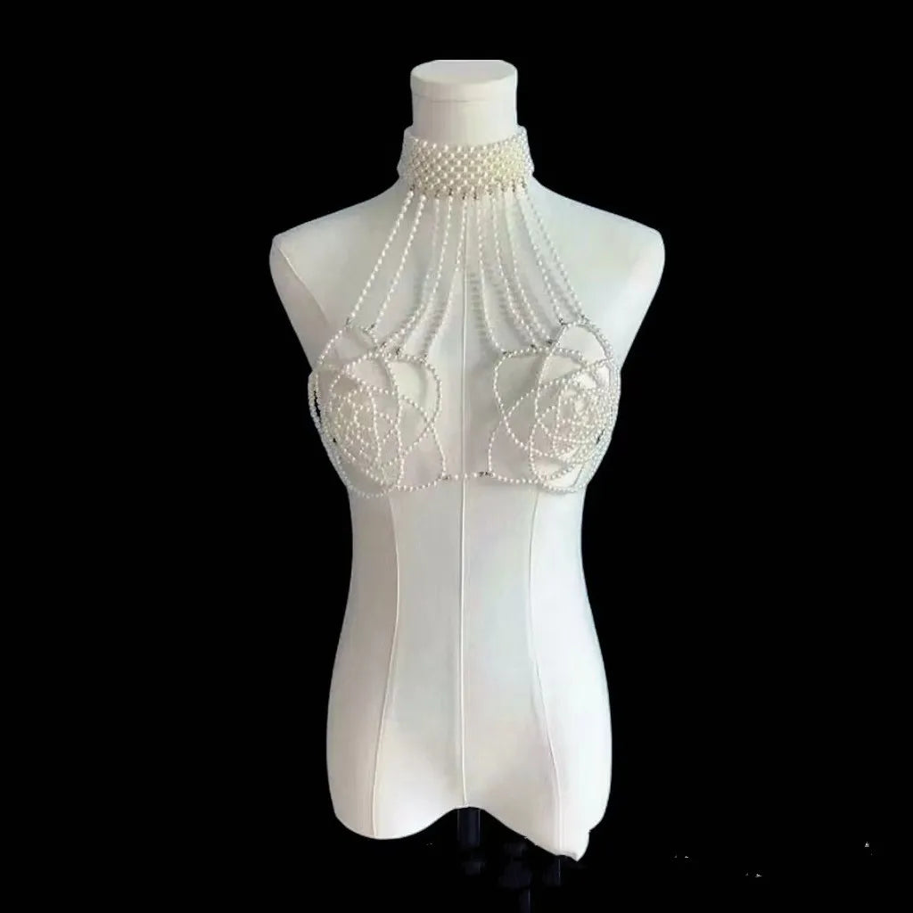 Handmade Pearl Shoulder Harness & Waist Bikini Body Chain Jewelry