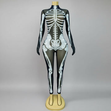 Skeleton Print Spandex Jumpsuit Drag Queen Performer Halloween Bodysuit