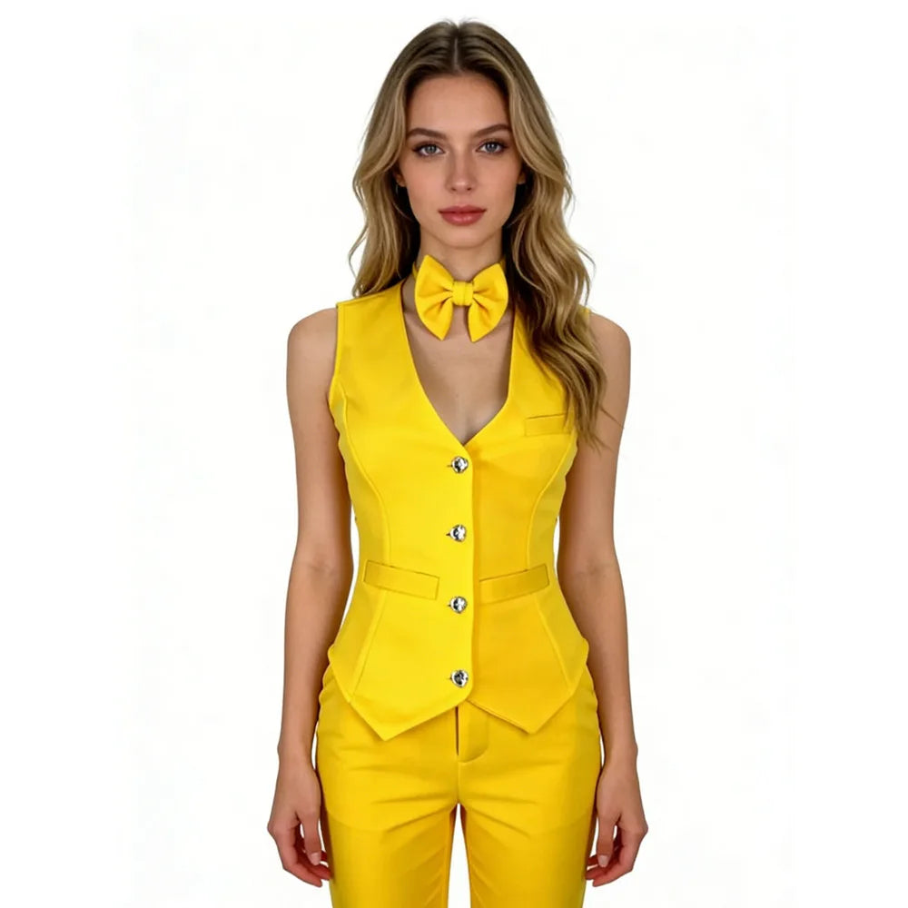Tailored Vest & Trouser 3-Piece Suit Set with Matching Bow Tie Stage Costume