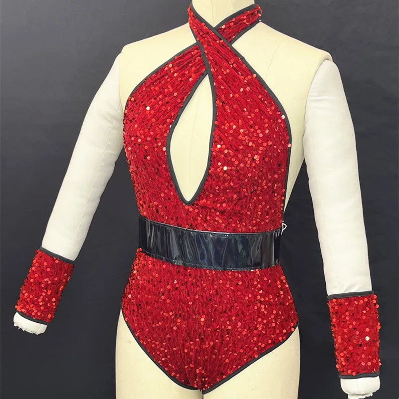 Sequined Rhinestone Bodysuit & Gogo Dance Performance Outfit
