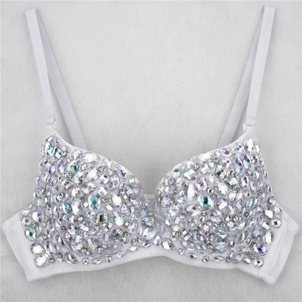 Sparkly Rhinestone Corset Top Showgirl Stage Performance Bustier Bra Top