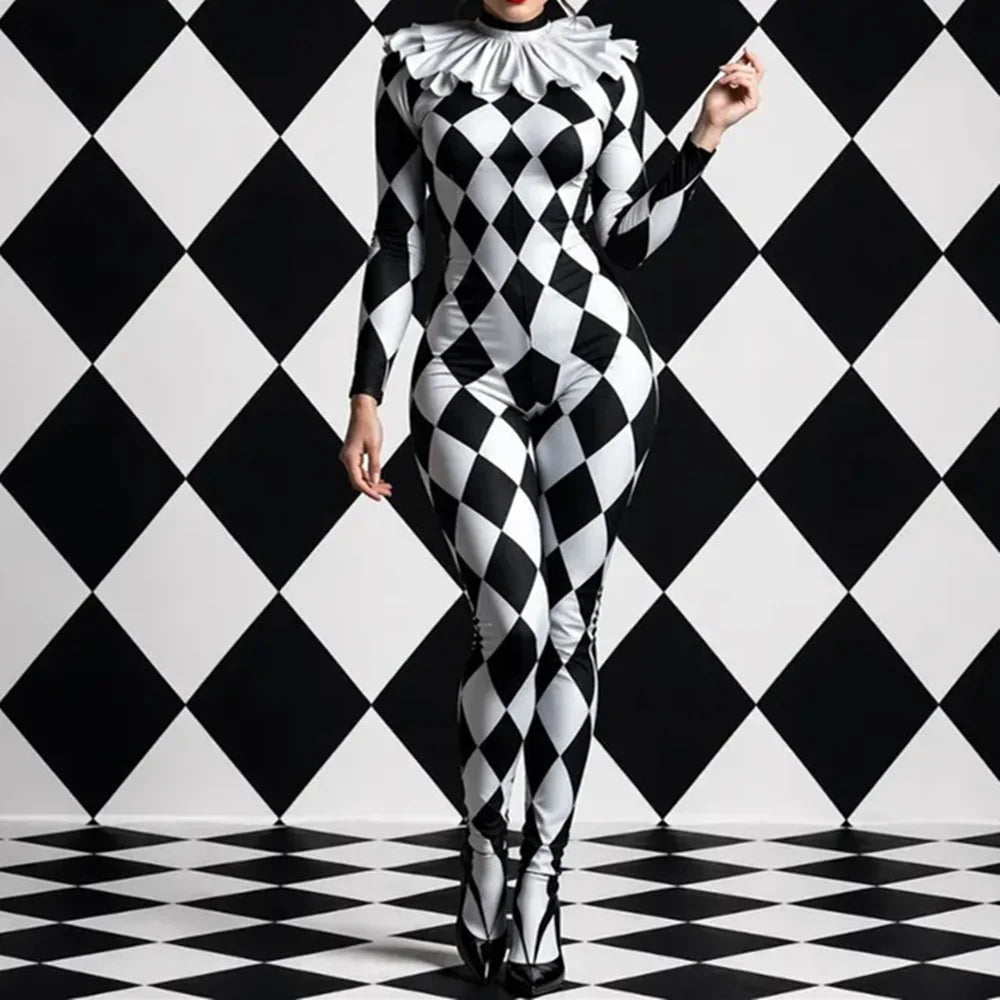Harlequin Diamond Lattice Catsuit & Bodysuit Asymmetrical Circus Stage Costume