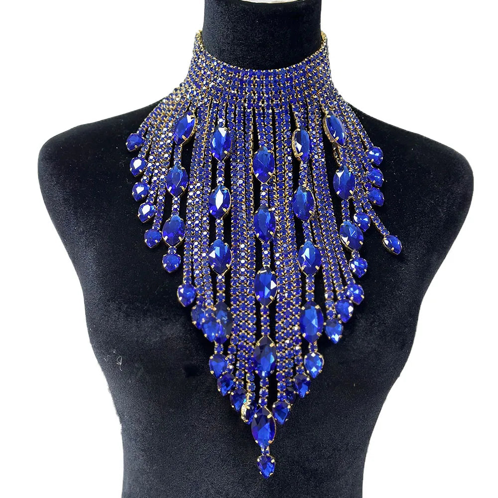 Rhinestone Crystal Long Fringe Tassel Necklace