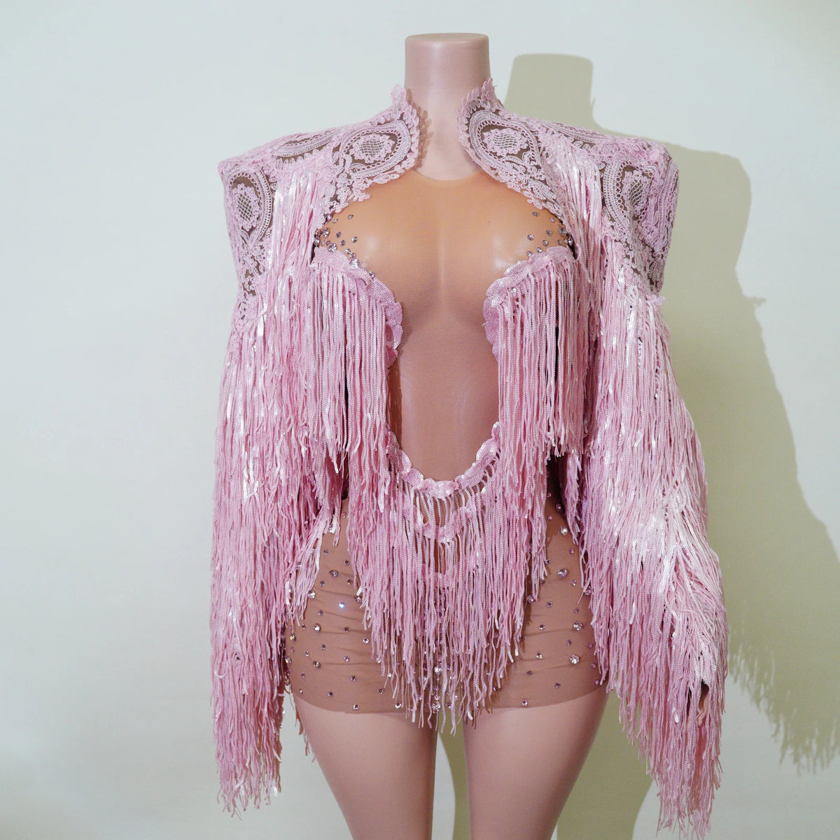 Rhinestone Tassel Fringe Jacket And Dress Costume Set