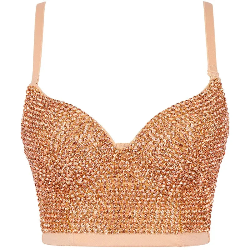 Sparkly Diamond Rhinestone Corset Top Showgirl Stage Performance Push-Up Bustier