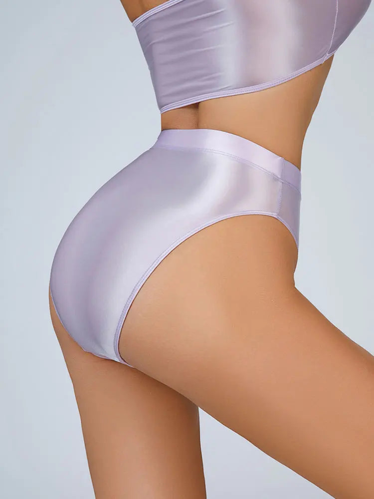 High-Waist Oil Glossy Sheer G-String Thong Satin Smooth Seamless Briefs
