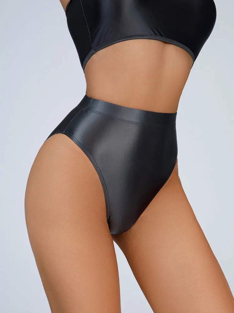 High-Waist Oil Glossy Sheer G-String Thong Satin Smooth Seamless Briefs