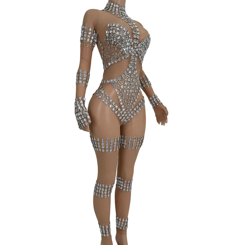 Crystal Cutout Illusion Performance Bodysuit