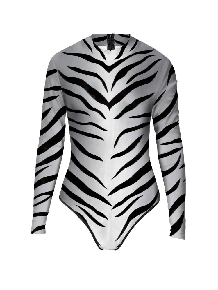 Animal Print Long Sleeve Cutout Bodysuit Sexy Stage Dance & Festival Wear