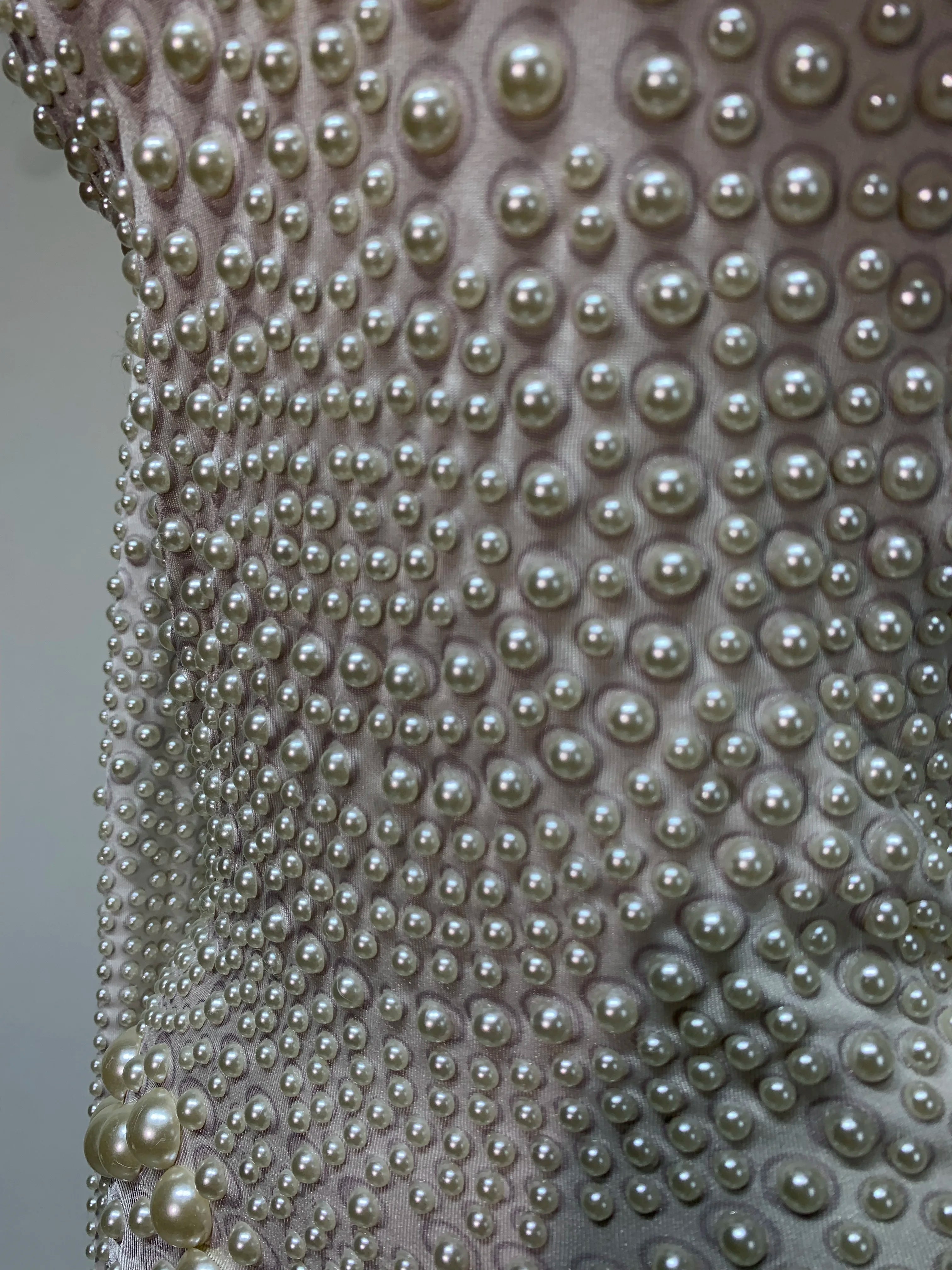 Luxury Pearl Long Sleeve Spandex Stretch Bodysuit Evening Stage Performance Costume