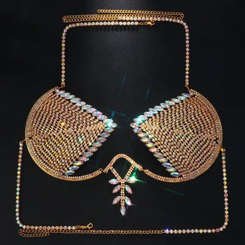 Dazzling Crystal Ankh Cross Chest Chain & Halter Bra Body Jewelry