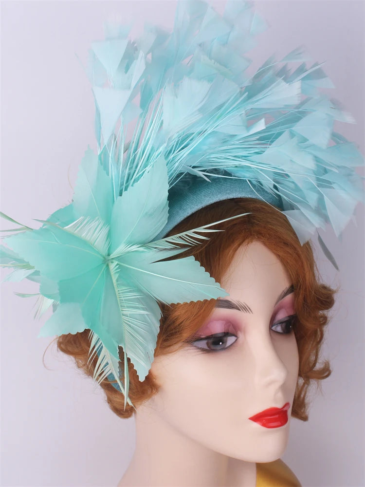 25cm Feather Floral Ribbon Fascinator Headband Kentucky Derby Cocktail Tea Party Hat