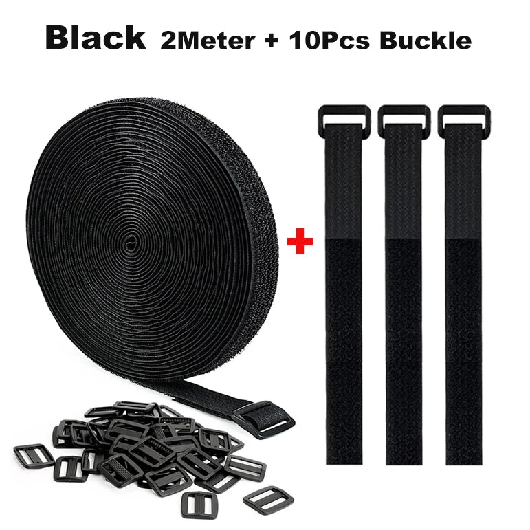 Reusable Cut-to-Length Cable Ties Adjustable Nylon Hook and Loop Straps with Buckles