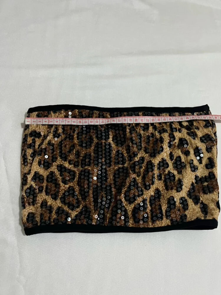 Sequined Top & High-Waist Leopard Print Shorts 2-Piece Gogo Dance Set