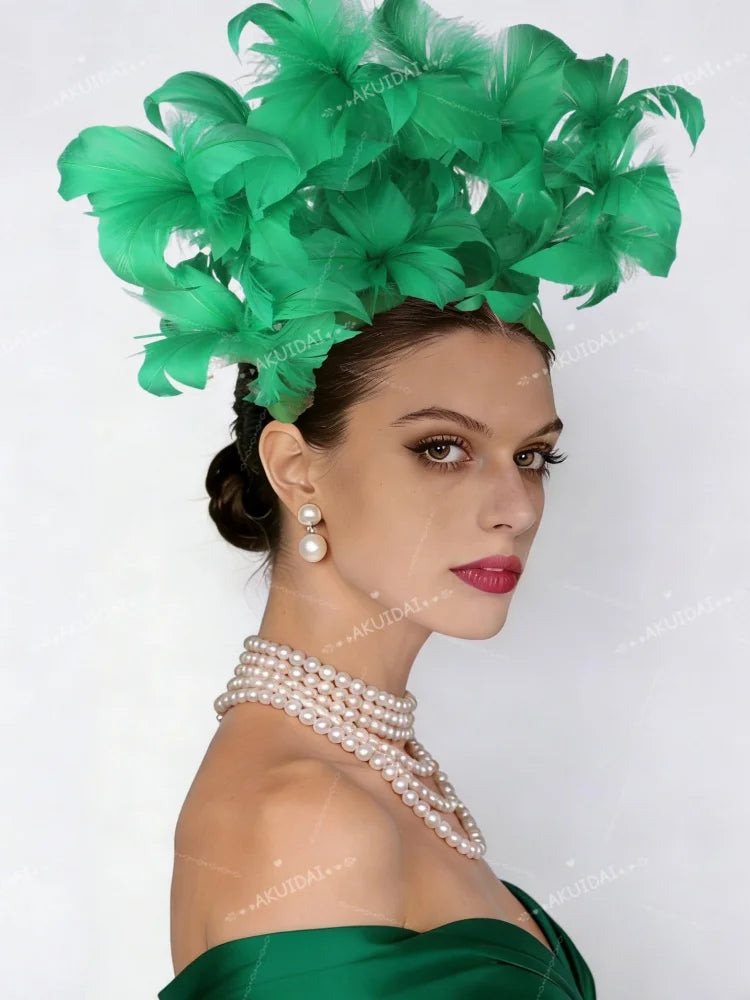25cm Feather Cocktail Fascinator Headband Kentucky Derby Tea Party Pillbox Hat