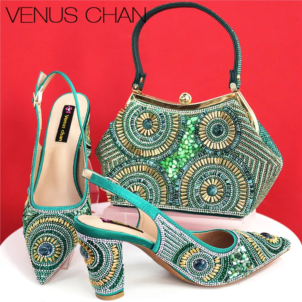 Italian Design Luxury Pointed Shoes and Bag Set