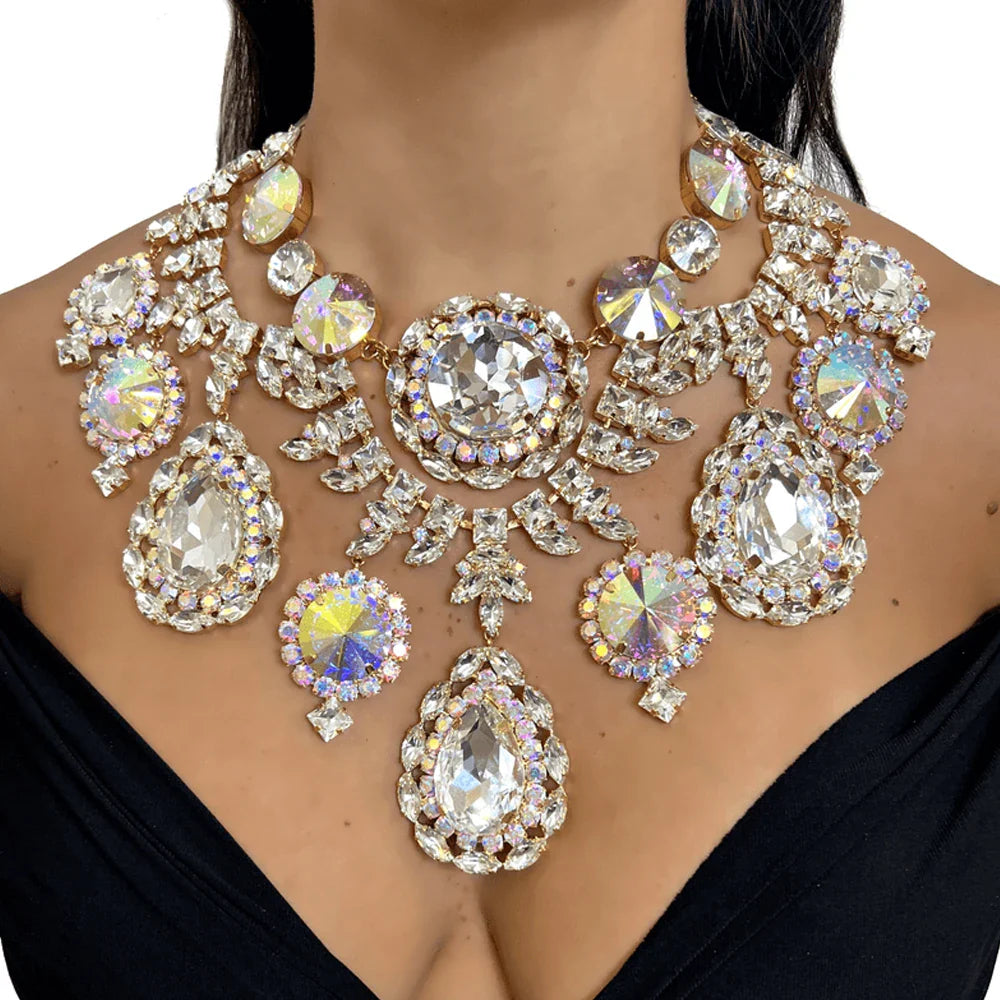 Exaggerated Statement Rhinestone Necklace Set