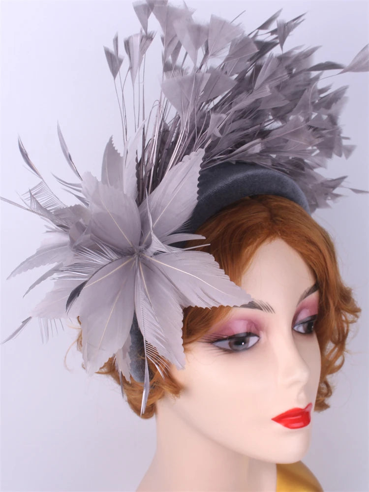 25cm Feather Floral Ribbon Fascinator Headband Kentucky Derby Cocktail Tea Party Hat