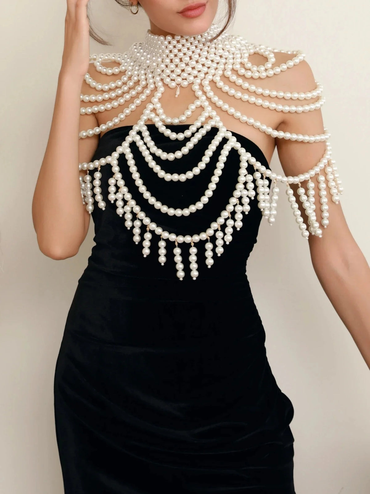 Layered Pearl-Look Shoulder Shawl