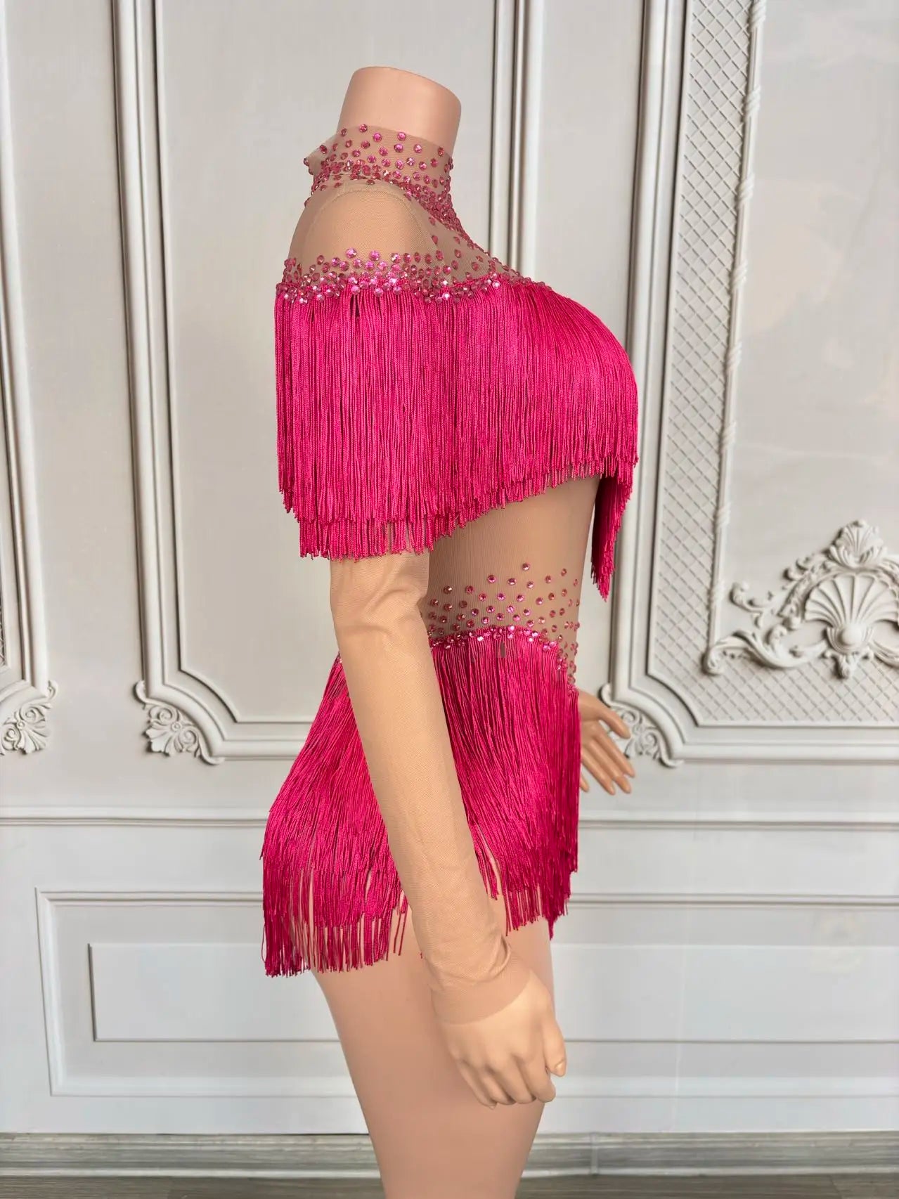 Sparkly Rhinestone Tassel Fringe Dance Performance Costume Stage Bodysuit
