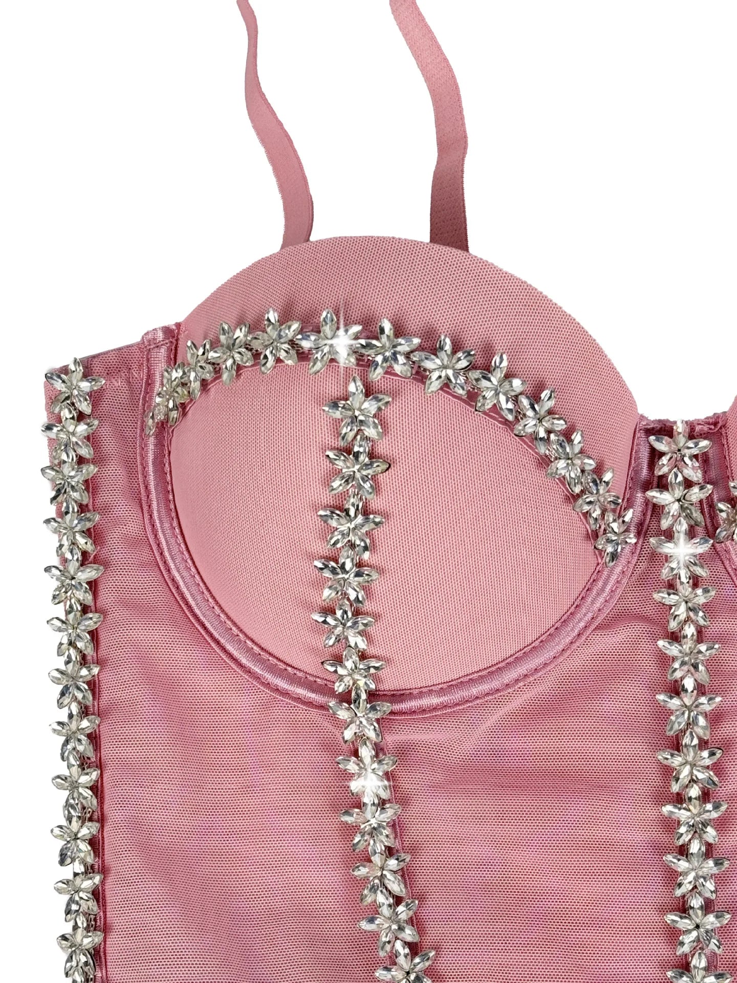 Crystal Embroidered Bustier Corset Crop Top Evening Party Stage Bralette