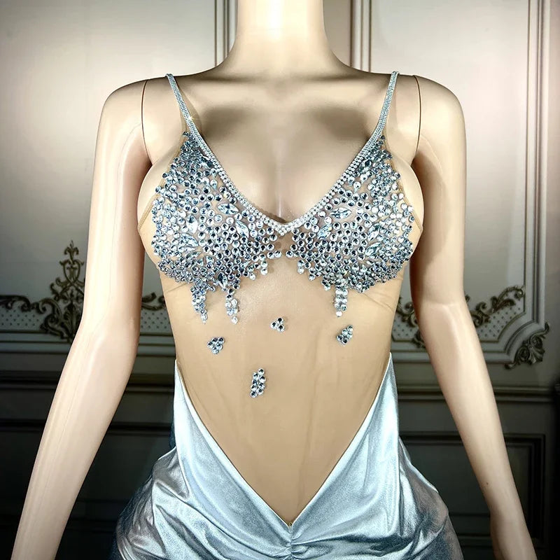 Rhinestone Halter Cutout Performance Dress