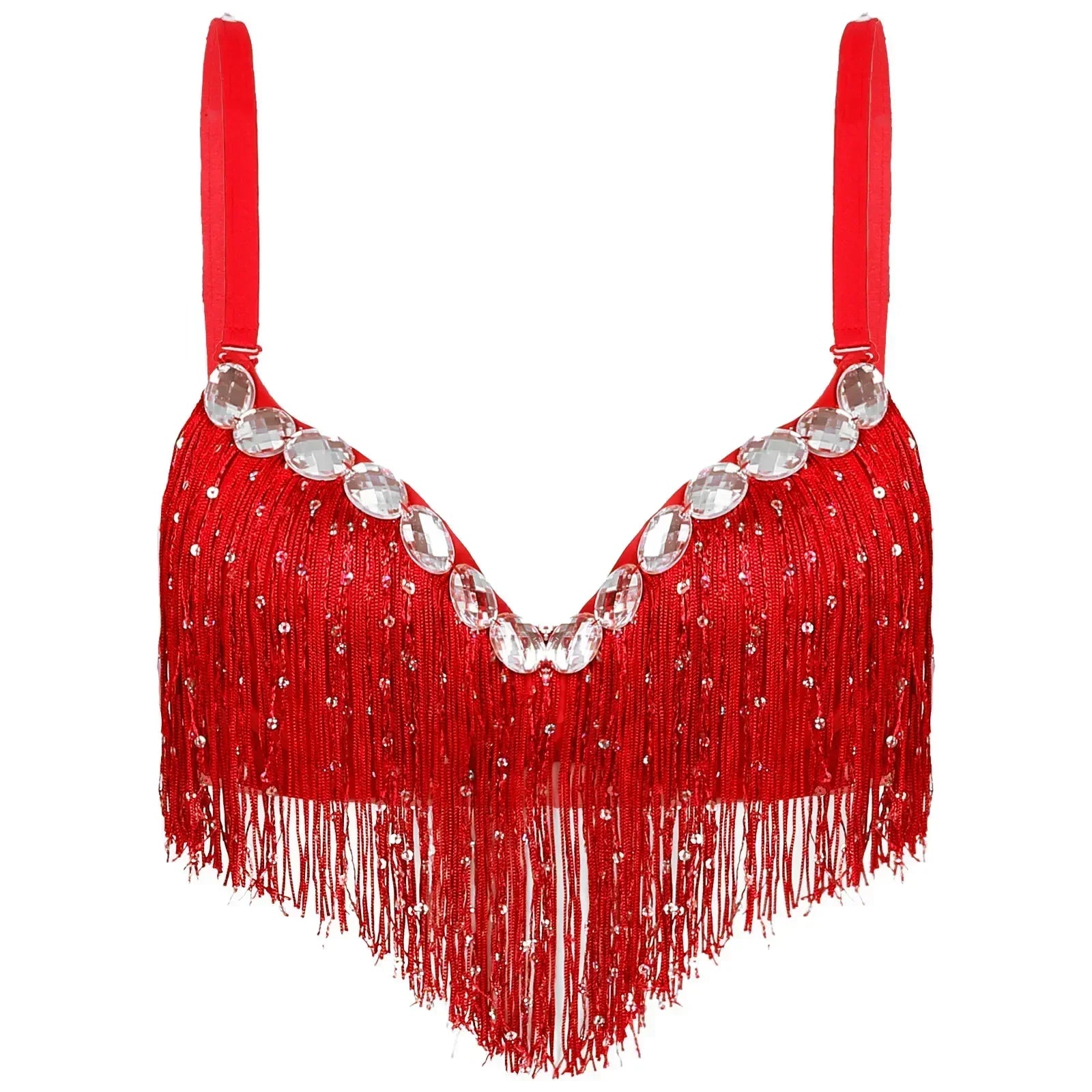 The Stardust Oasis Sirena – Sequined Tassel & Rhinestone Push-Up Belly Dance Bra Top