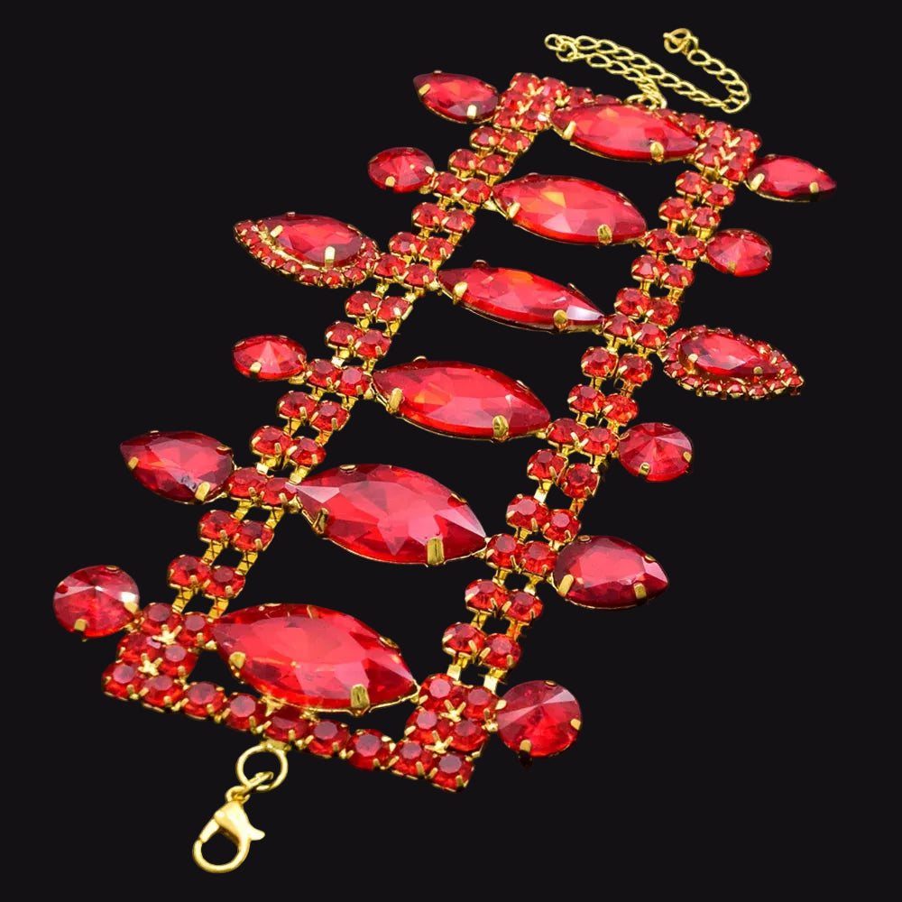 Red Rhinestone Gold Bracelet