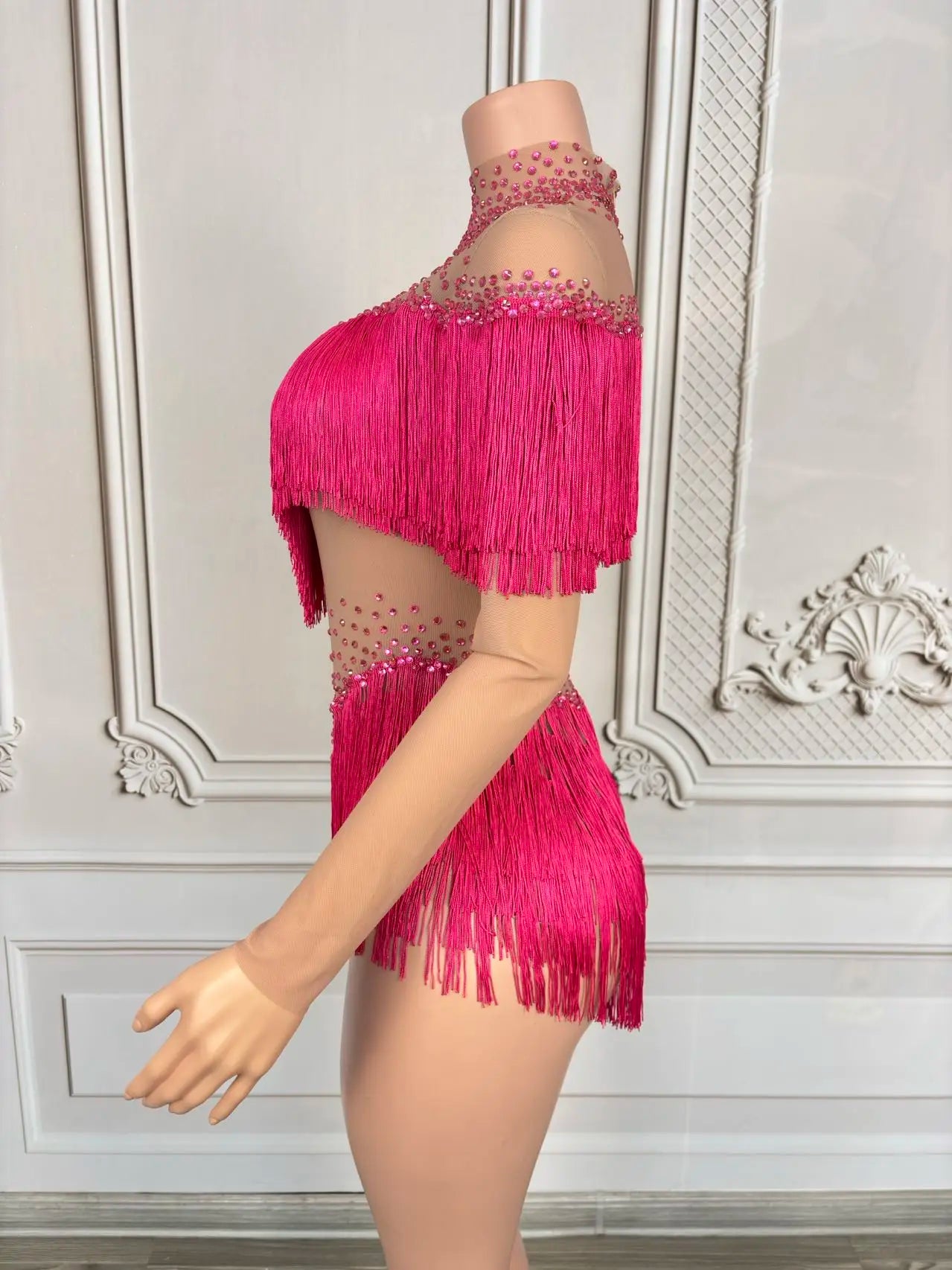 Sparkly Rhinestone Tassel Fringe Dance Performance Costume Stage Bodysuit