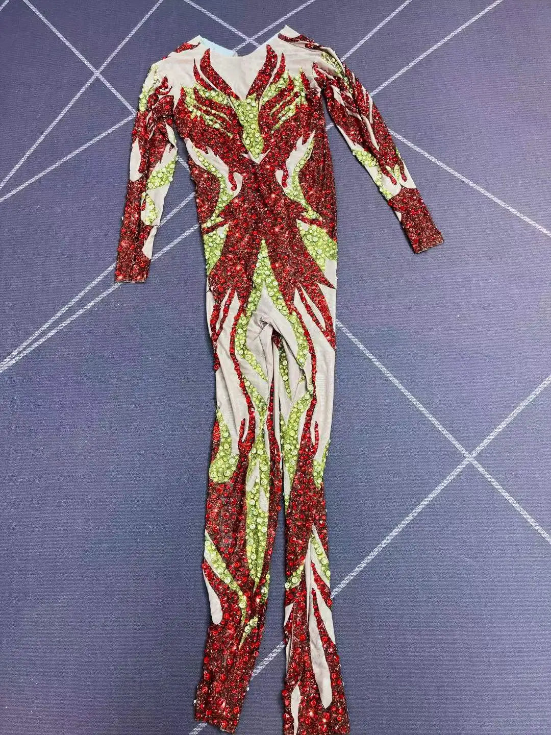 Women's Rhinestone Long Sleeve Mesh Jumpsuit | Shining Stage Costume for Singer, Dancer & Birthday