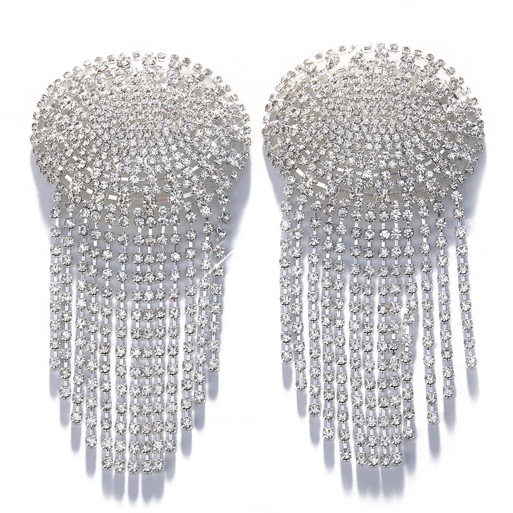 Sparkly Glass Crystal Rhinestone Tassel Nipple Pasties Rave Body Jewelry