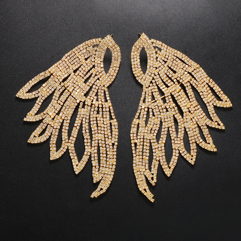 Oversized Crystal Rhinestone Angel Wing Drop Earrings Drag Queen Stage Jewelry