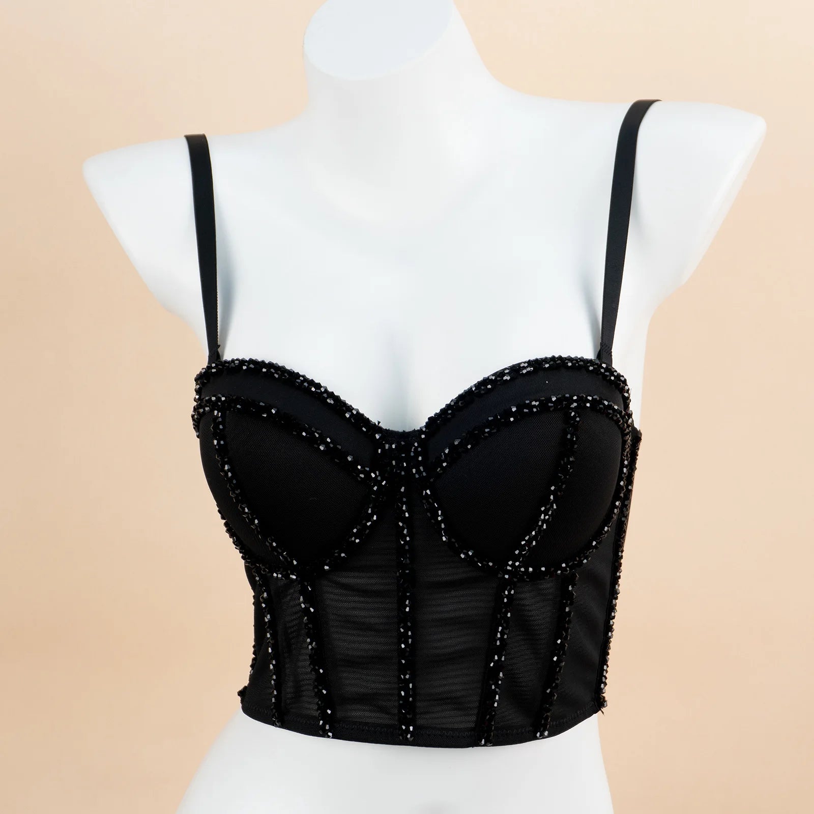 Pearl Beaded Bustier Corset Crop Top Push-Up Evening Party Camisole