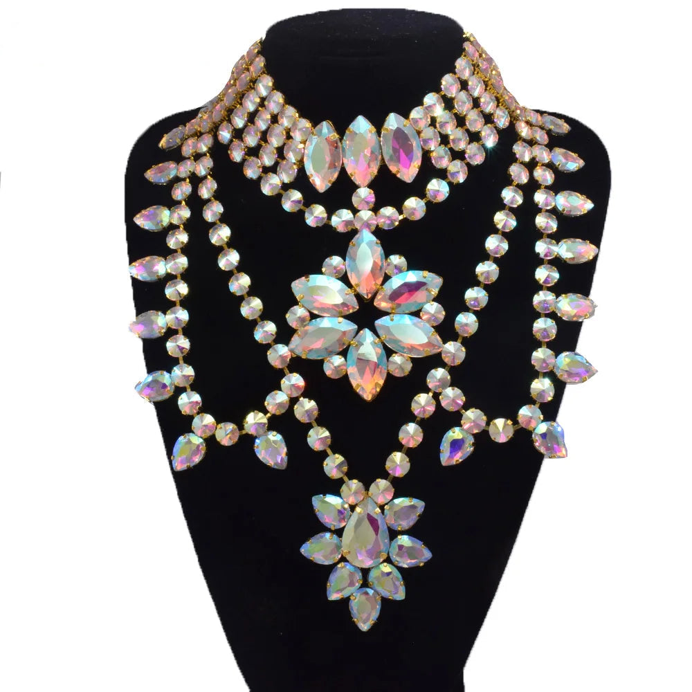 Oversized Crystal Gemstone Statement Choker Necklace Drag Queen Pageant Jewelry
