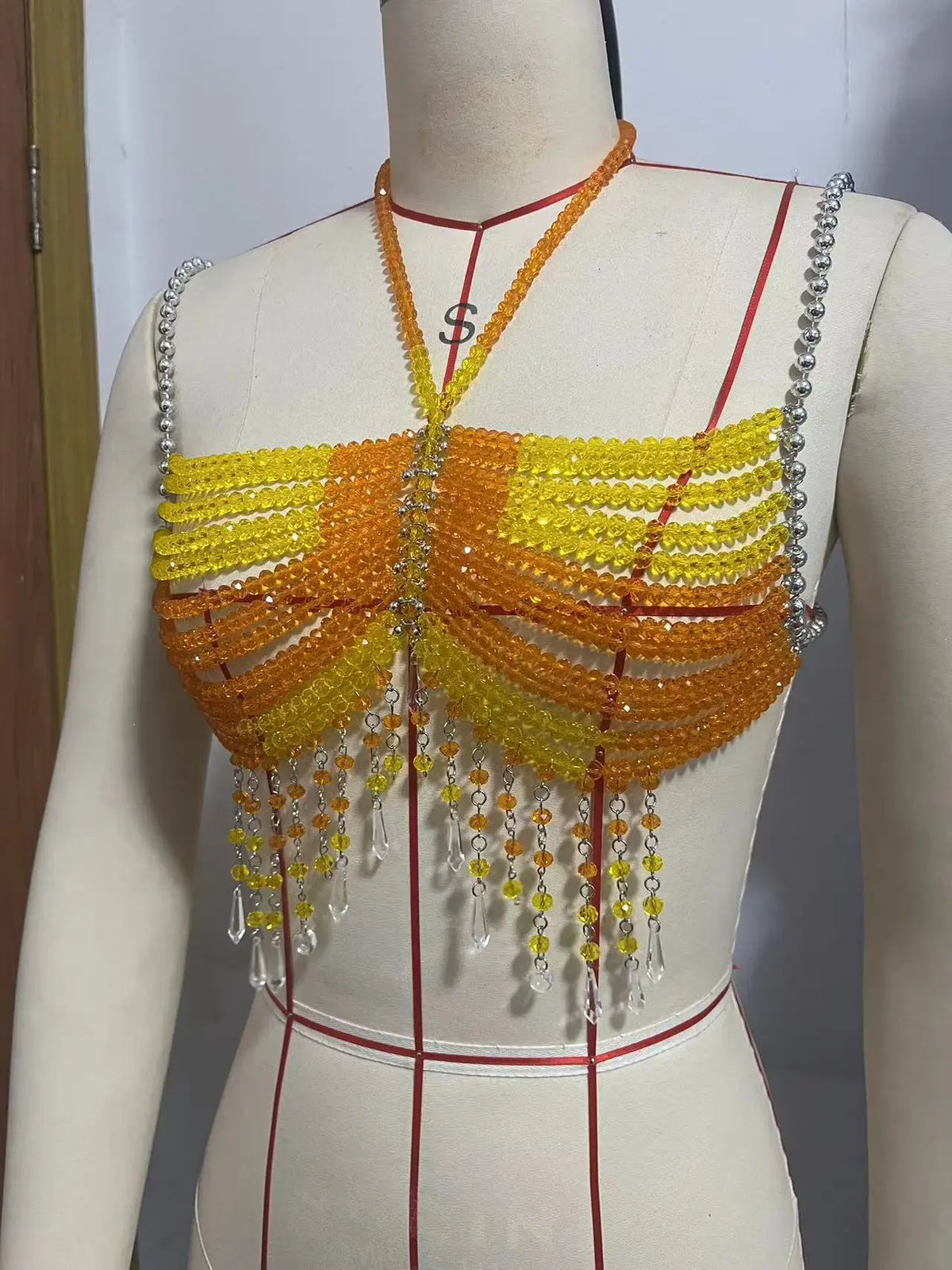 Pearl-Look Openwork Tassel Bra Chain Top