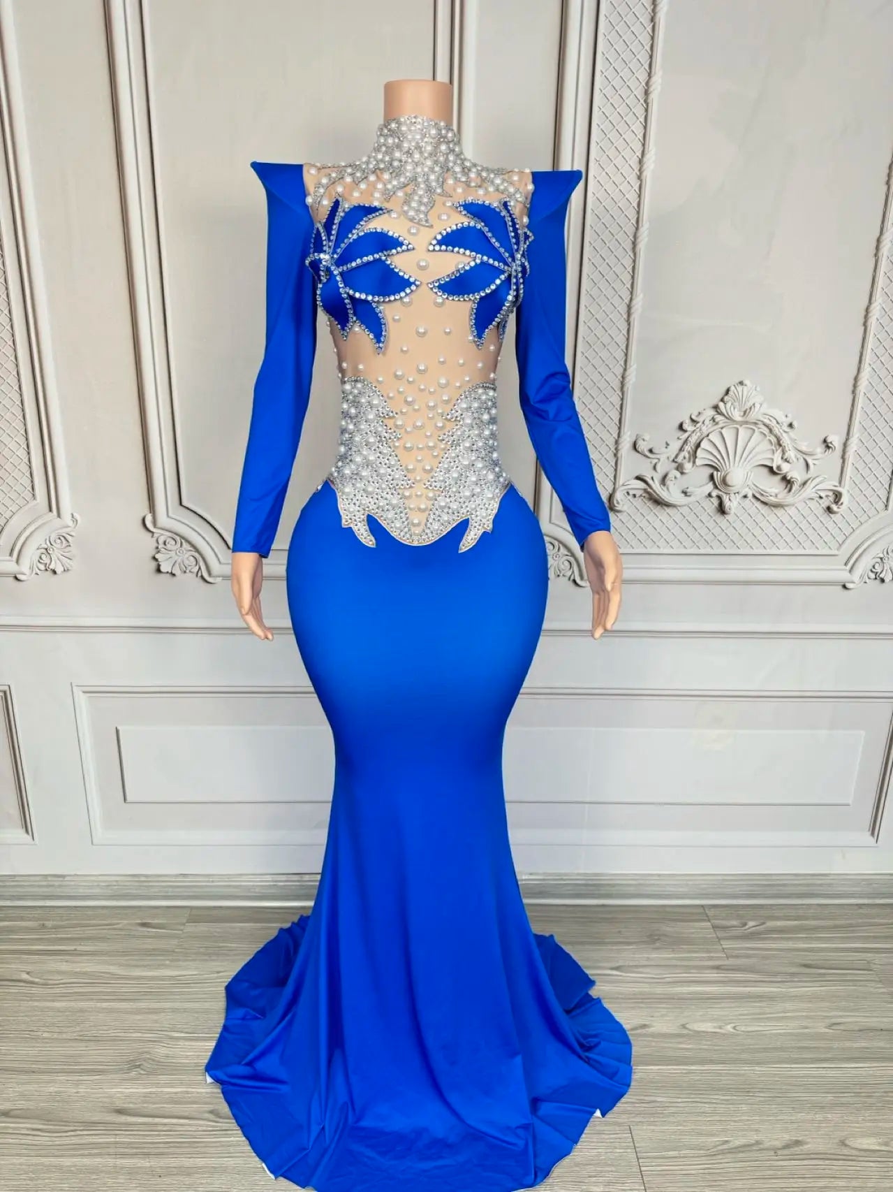 Rhinestone Floral Embroidered Mermaid Gala Gown & Trailing Evening Dress
