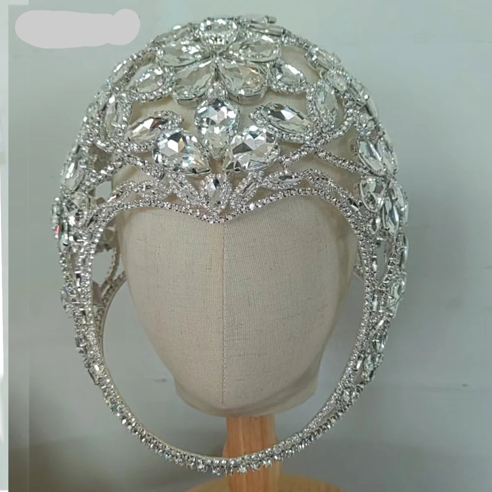 Oversized Crystal Gemstone Helmet Headpiece Fashion Show Stage Jewelry