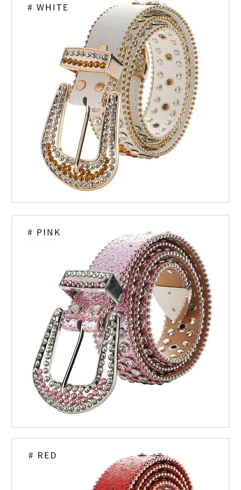 Gem Studded Western Style Fashion Buckle Belt