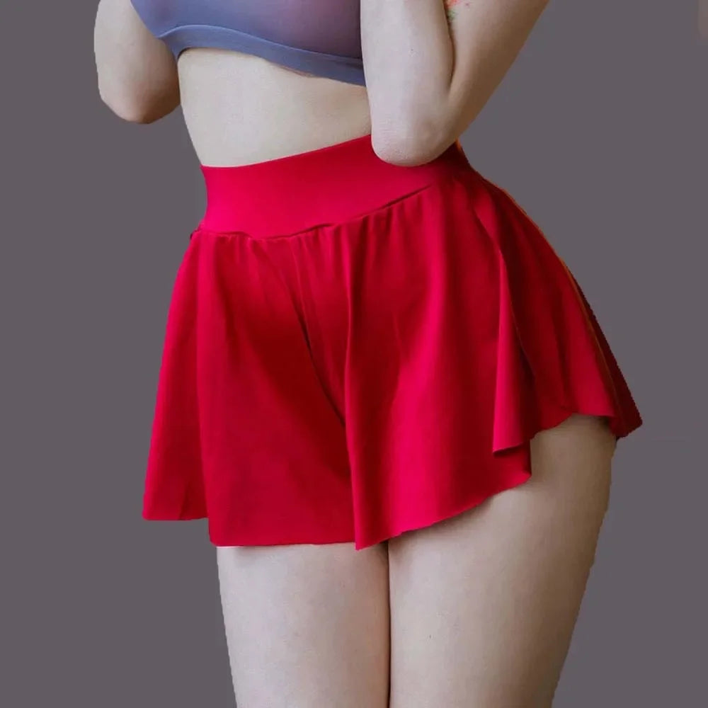 Ice Silk High-Waist Split Flared Mini Shorts High-Stretch Micro Hot Pants