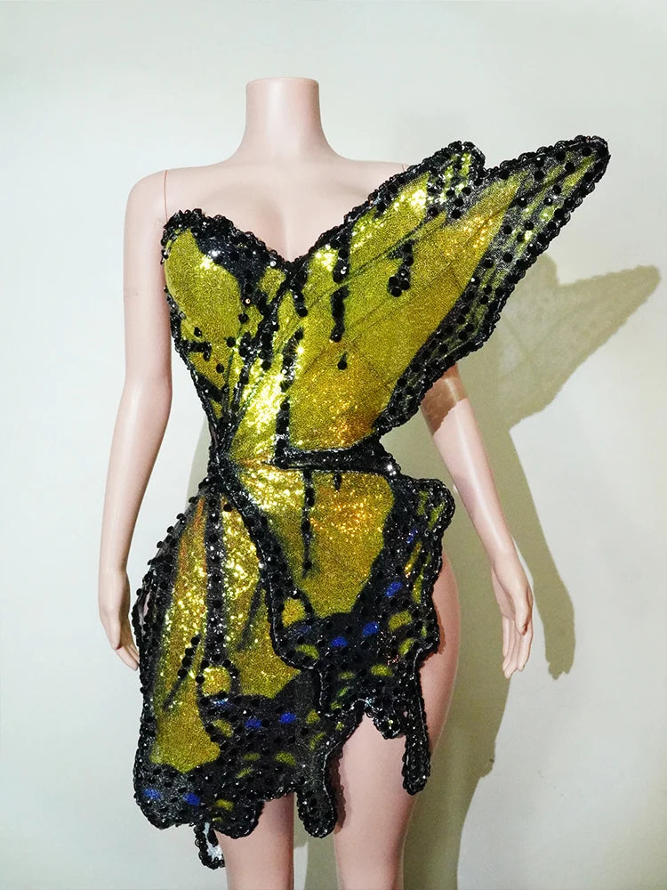High-End Festival Fairy Butterfly Jumpsuit Wing Water Diamond Birthday Party Nightclub Dance Costume Stage
