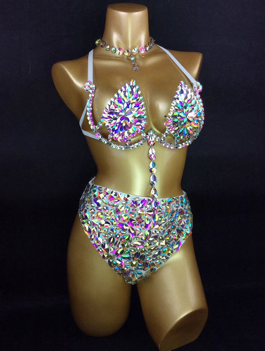 Sparkly Samba Carnival AB Crystal Wire Bra & High-Waisted Panties Costume Set