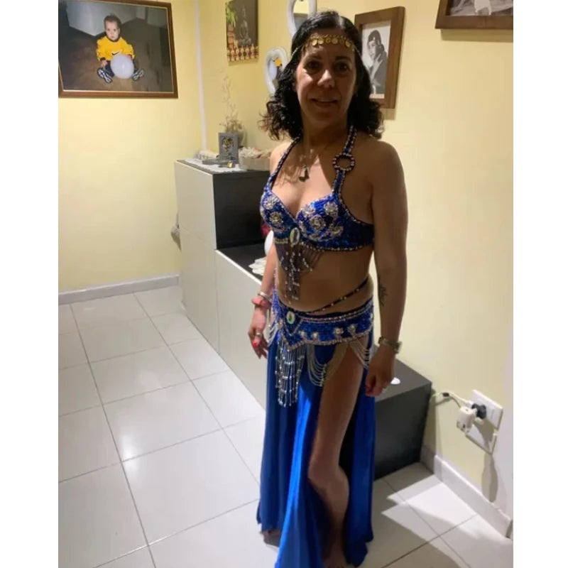Dazzling Beaded Belly Dance Bra & Belt 2-Piece Costume Outfit Set