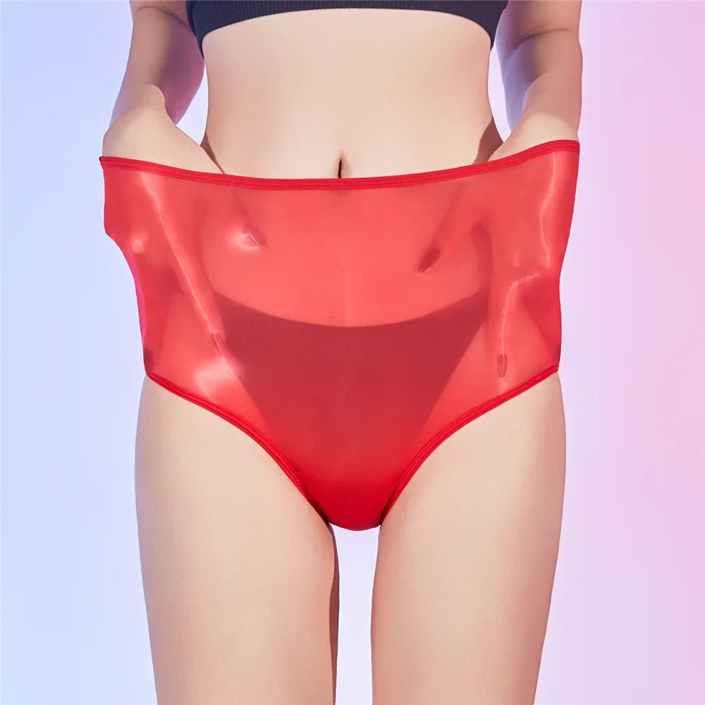 Sexy Women Unisex Silm Crotch Safety Short 6D Thin Bottom Wear Oil Shiny Briefs Sheer See Through U Convex Pouch Underwear
